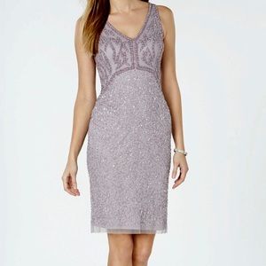 Adrianna Papell beaded short dress lilac grey NEW